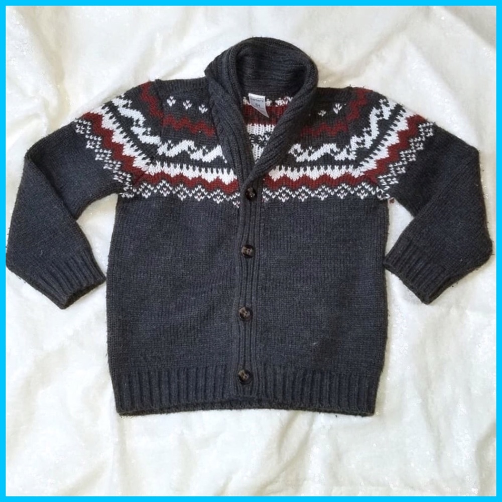 Carter's Boys Fair Isle Shawl Collar Cardigan Sweater Size 5T